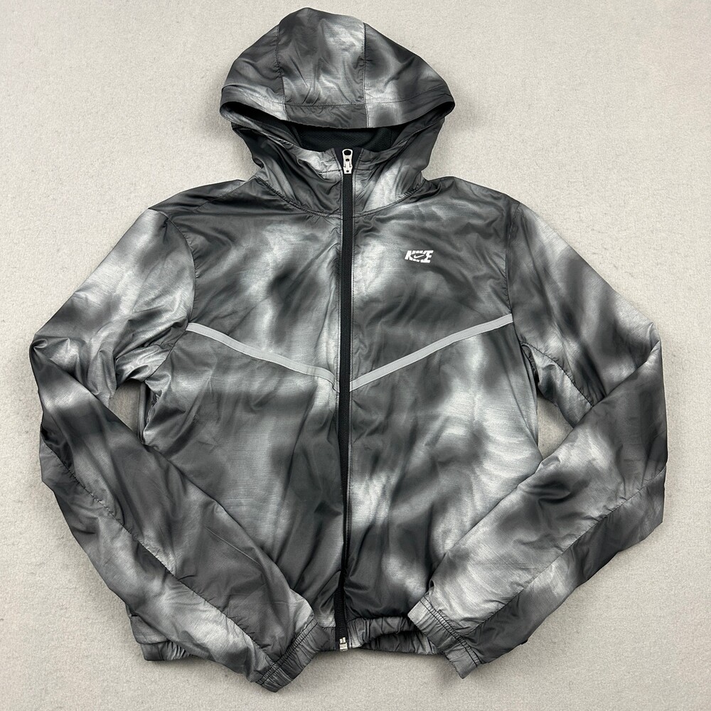 Nike Track Jacket Women XS Gray Smoke Tie Dye Windrunner Windbreaker Hood
